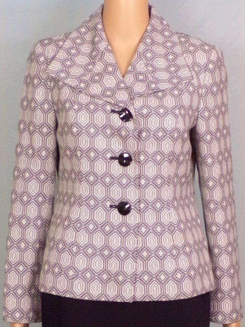 LE SUIT PETITE size 6P gray blazer geometric pattern cotton/polyester dry clean